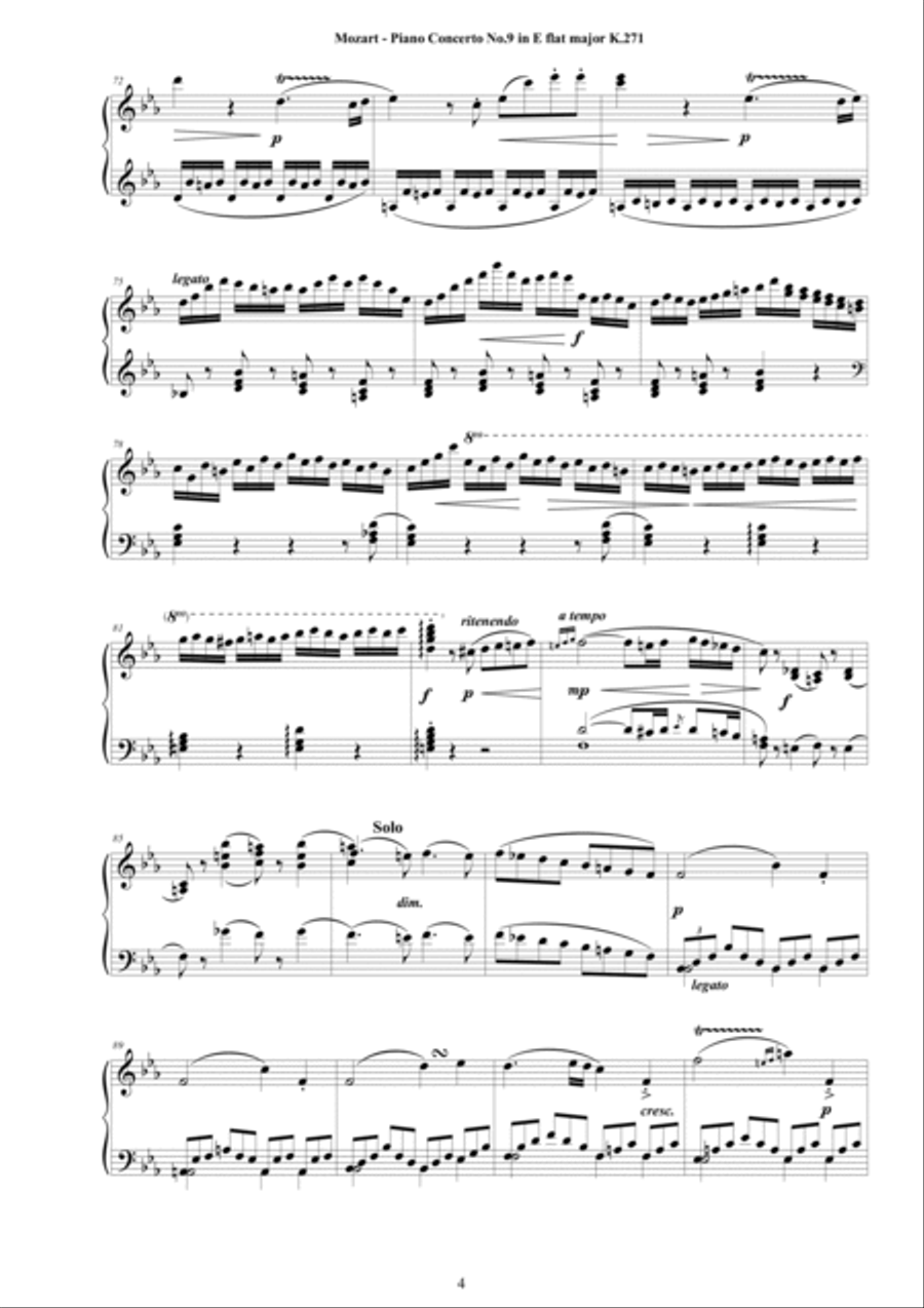 Mozart - Piano Concerto No.9 in E flat major - Jeunehomme - K 271 - Piano Version Piano Solo scores gallery preview page 4