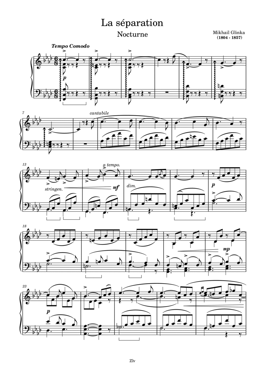 La séparation – Mikhail Glinka Piano Solo scores gallery preview page 1