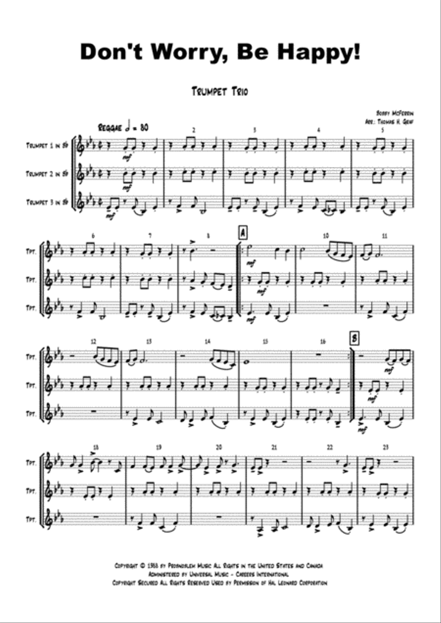 Don't Worry, Be Happy Trumpet Solo scores gallery preview page 1