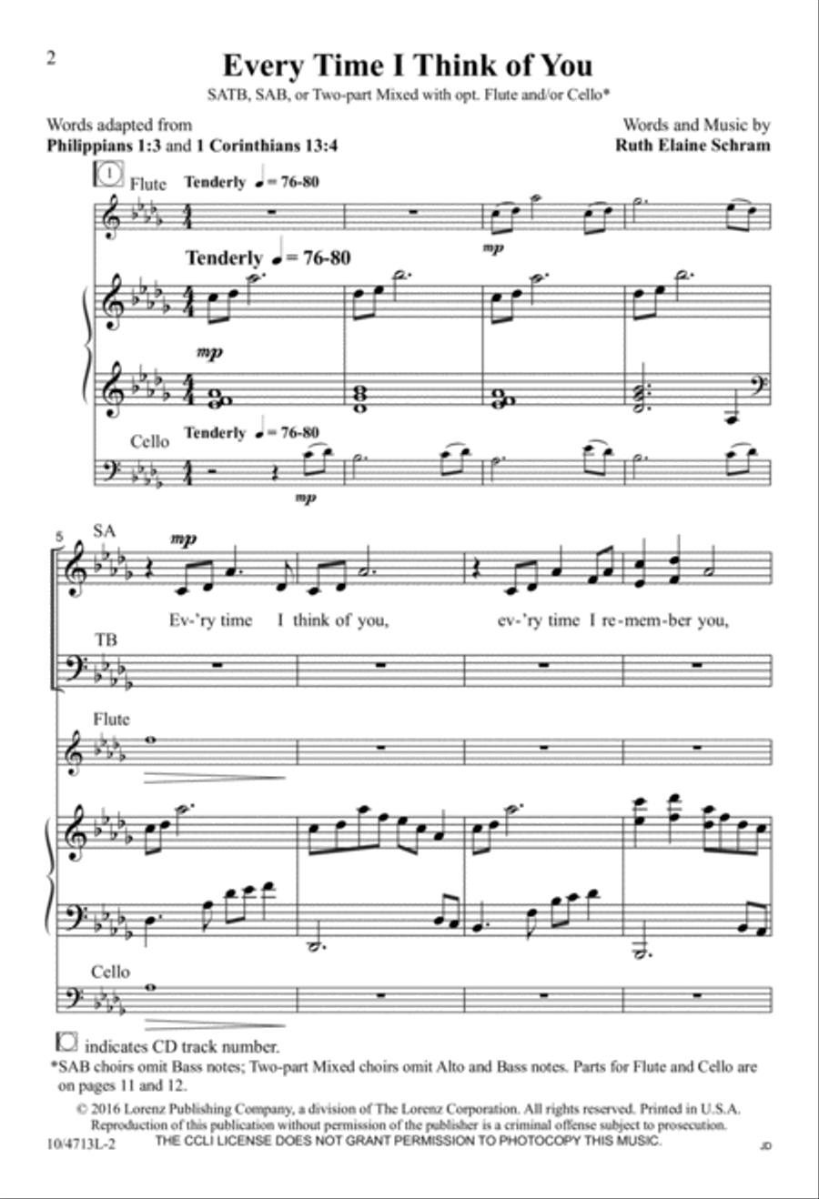 Every Time I Think of You 4-Part scores gallery preview page 2