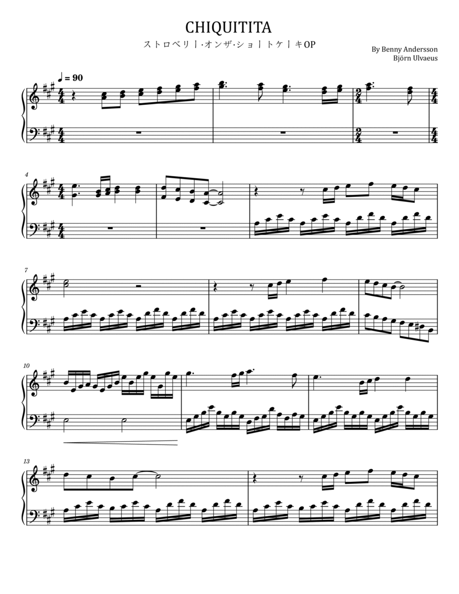 Chiquitita Piano Solo scores gallery preview page 1