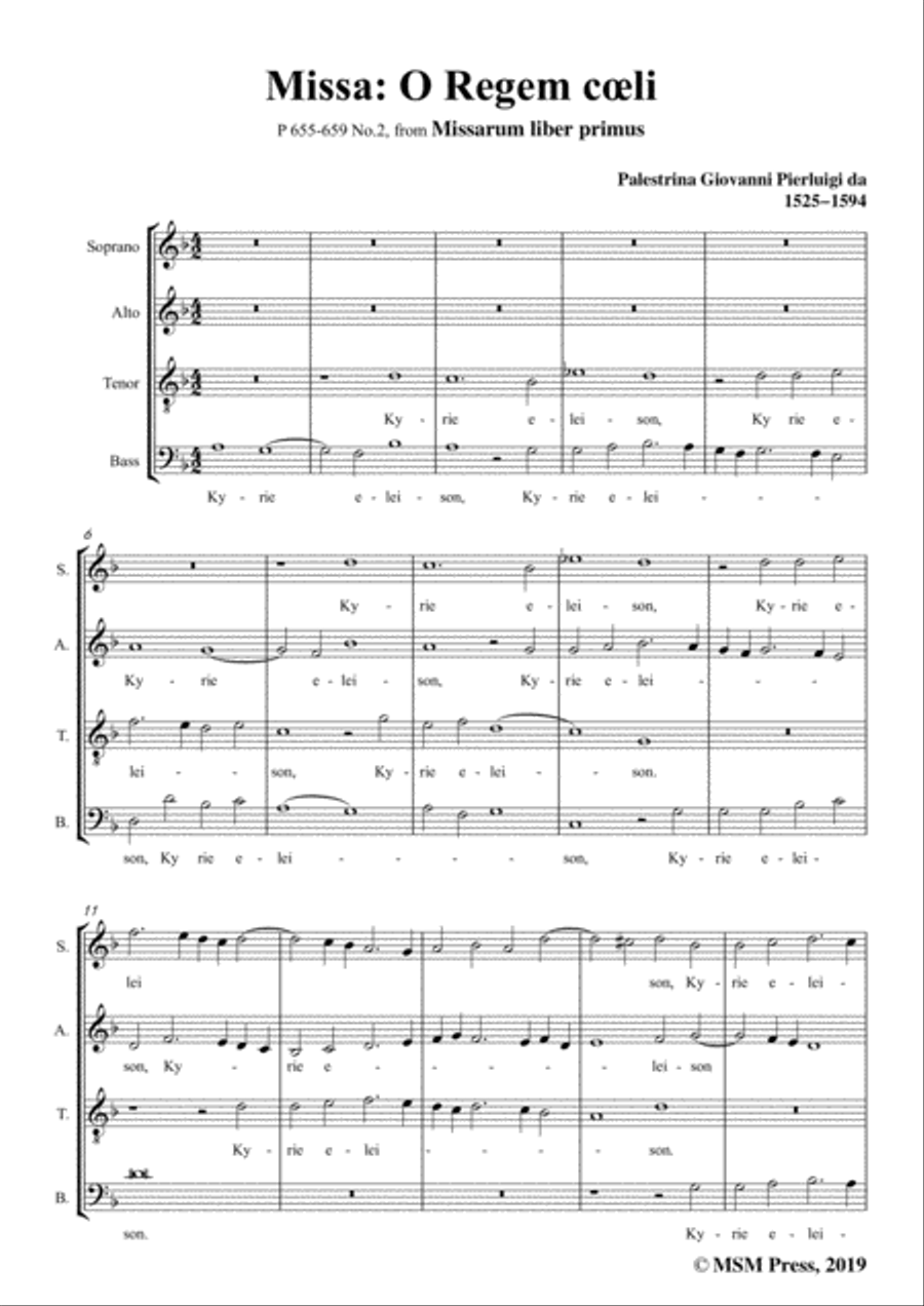Palestrina-Missa O Regem cœli,from 'Missarum liber primus(Missarum,Liber 1)',P 655-659 No.2,for A Ca 4-Part scores gallery preview page 3