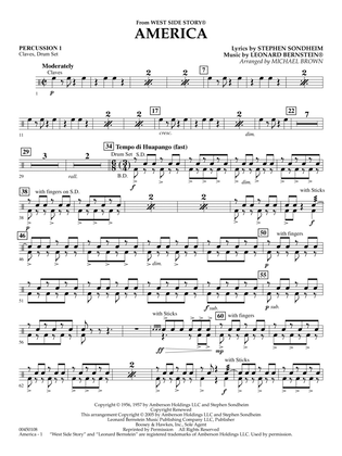 America (from West Side Story) (arr. Michael Brown) - Percussion 1