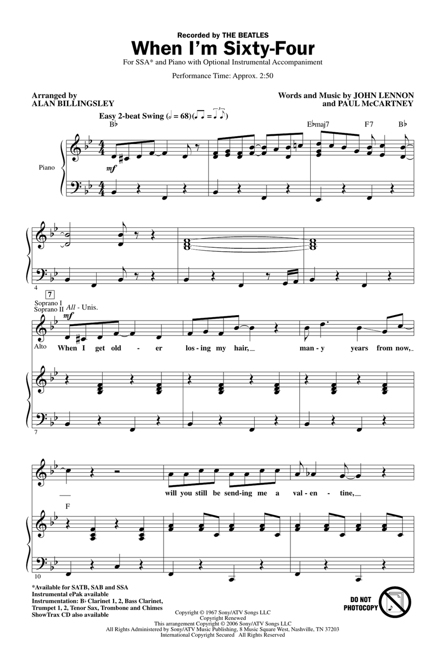 When I'm Sixty-Four SSA scores gallery preview page 1
