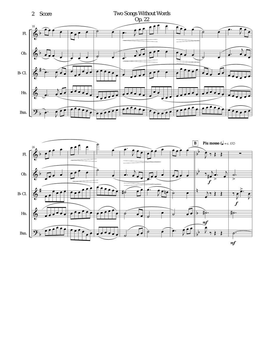 Gustav Holst - Two Songs Without Words set for Woodwind Quintet Woodwind Quintet scores gallery preview page 2