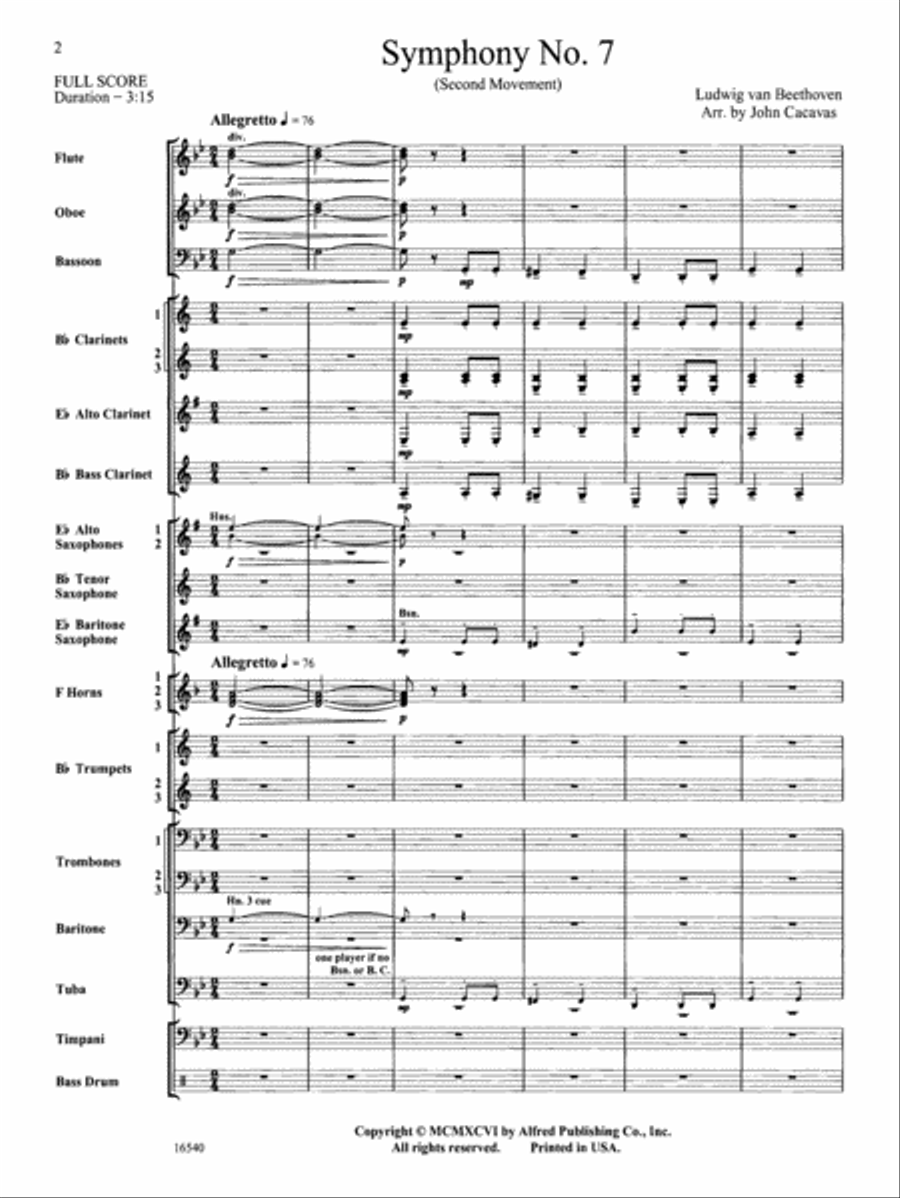 Symphony No. 7 (Second Movement): Score Concert Band scores gallery preview page 2