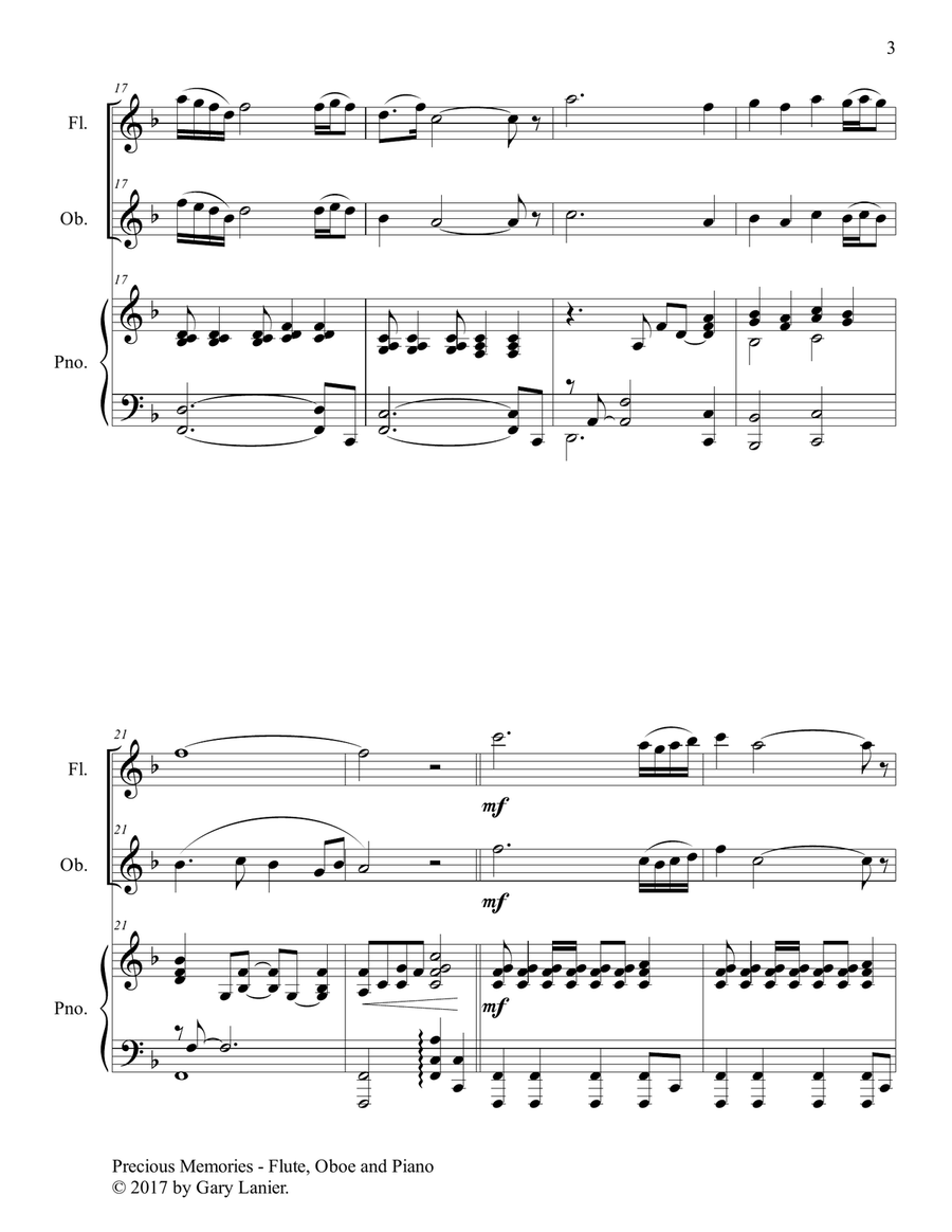 Precious Memories (Trio - Flute, Oboe & Piano with Score/Part) Woodwind Duet scores gallery preview page 4