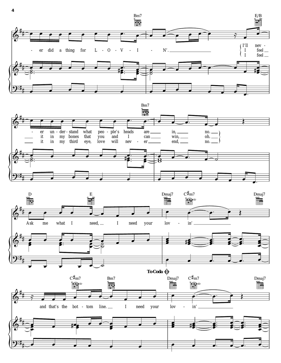 I Need Your Lovin' Piano, Vocal, Guitar scores gallery preview page 4
