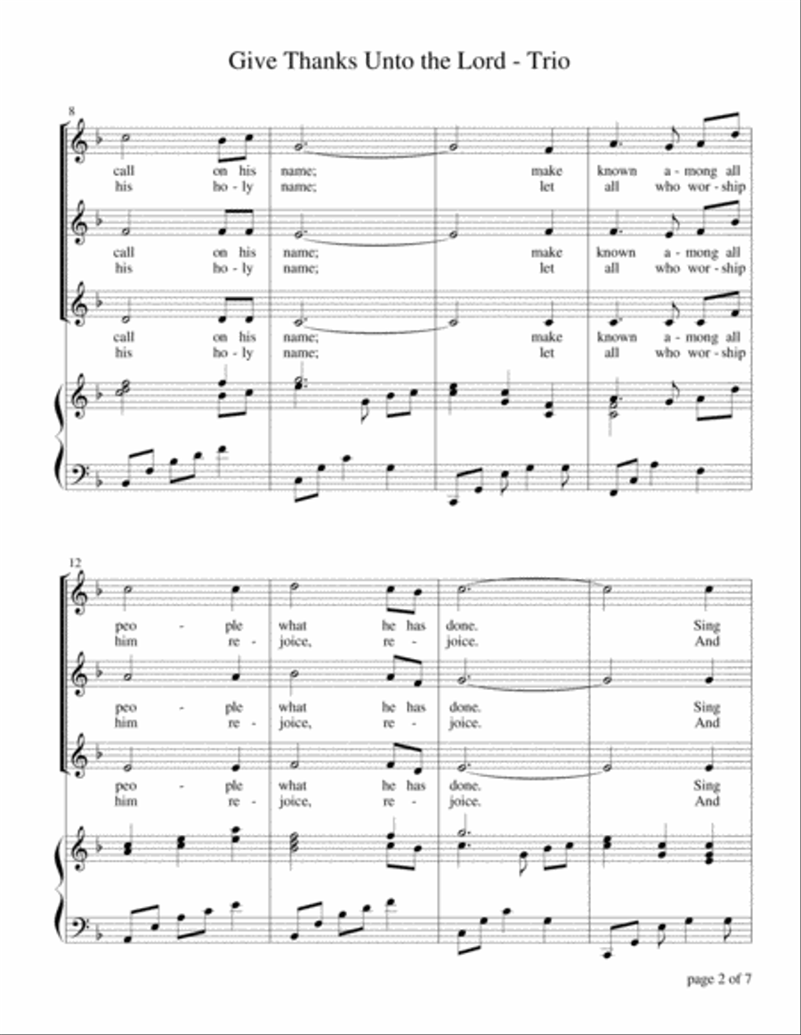 Give Thanks Unto the Lord (for SAA Choir with Piano Accompaniment) SSA scores gallery preview page 3