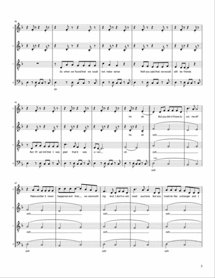 Somebody That I Used To Know 4-Part scores gallery preview page 3