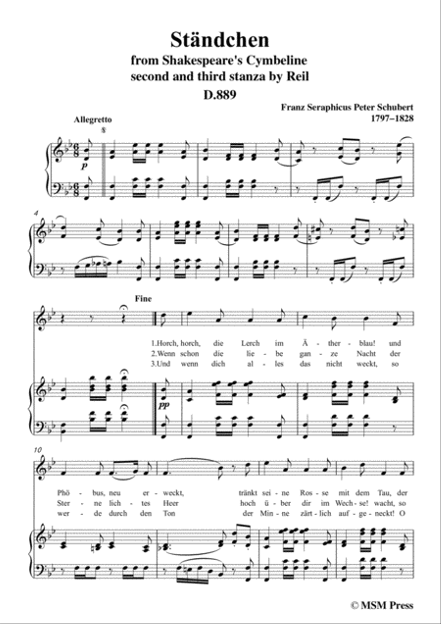 Schubert-Ständchen(Serenade),D.889,in B flat Major,for Voice&Piano Voice scores gallery preview page 3