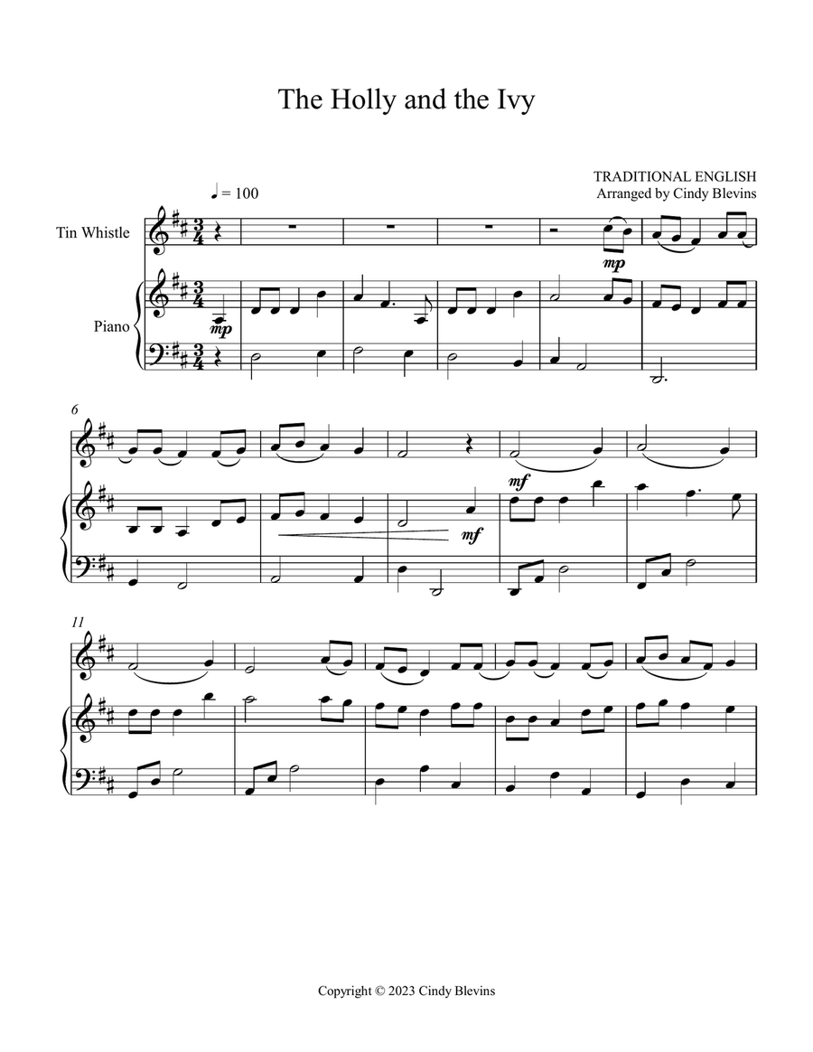 The Holly And the Ivy, Piano and Tin Whistle (D) Piano scores gallery preview page 3