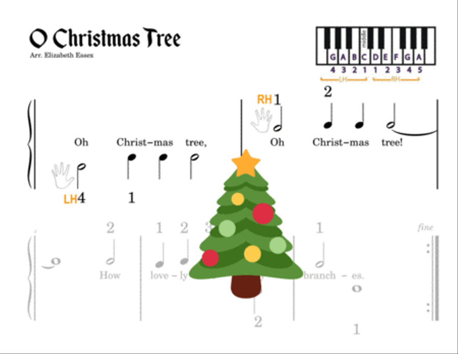 Oh Christmas Tree - Pre-staff Finger Numbers Easy Piano scores gallery preview page 2