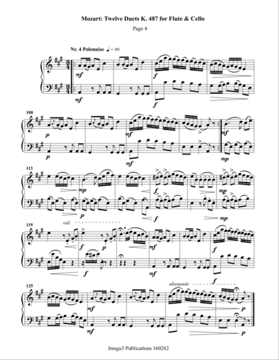Mozart: Twelve Duets K. 487 for Flute & Cello Flute scores gallery preview page 4