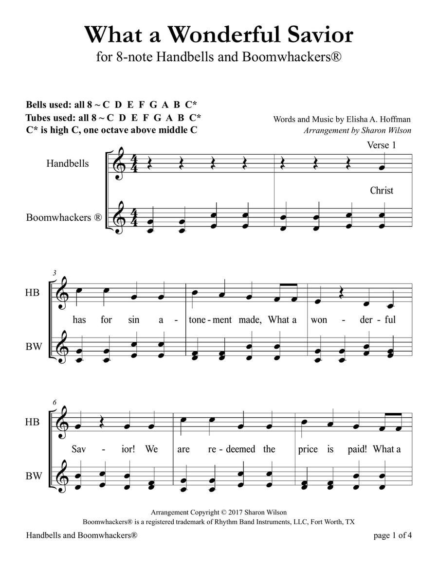 What a Wonderful Savior (for 8-note Bells and Boomwhackers with Black and White Notes) Handbell Choir scores gallery preview page 5