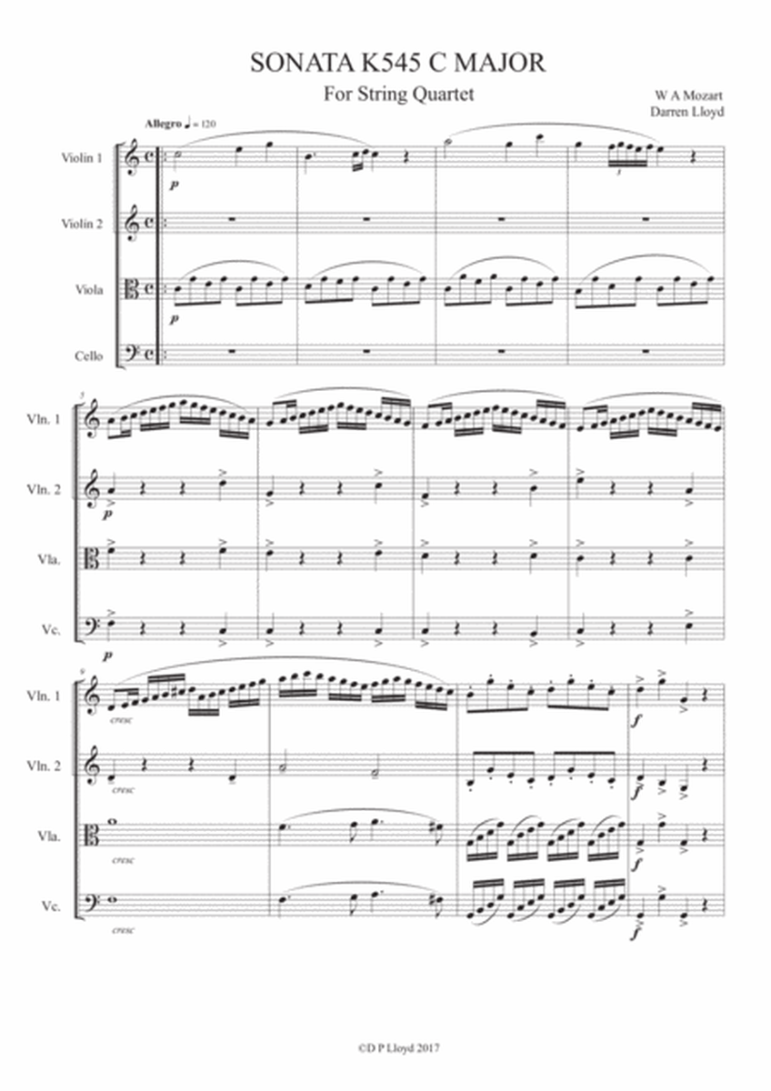 Piano Sonata K 545 - String Quartet (1st movement) image number null