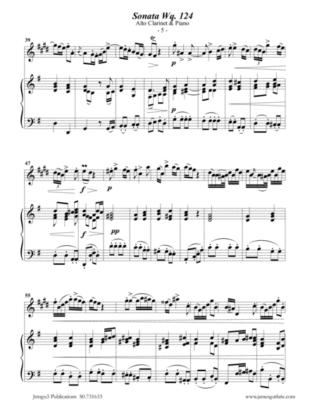 CPE BACH: Sonata in E Minor WQ124 for Alto Clarinet & Piano image number null