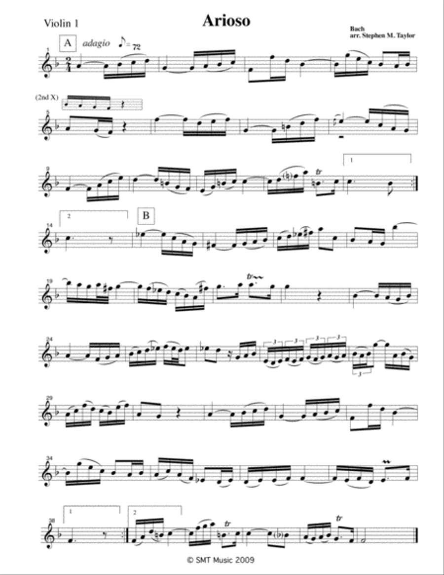 Arioso (Adagio) by Bach arr. for String Quartet String Quartet scores gallery preview page 3