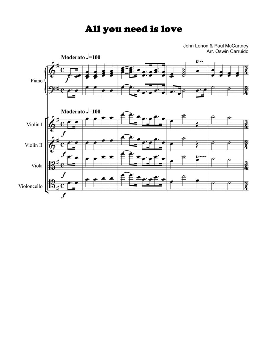 All You Need Is Love Piano Quintet scores gallery preview page 1