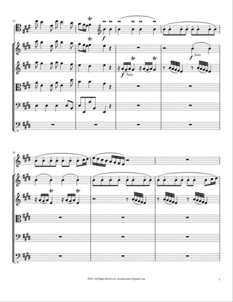 Vivaldi: The Four Season: Spring (Complete) for Cello solo and Strings String Quartet scores gallery preview page 5