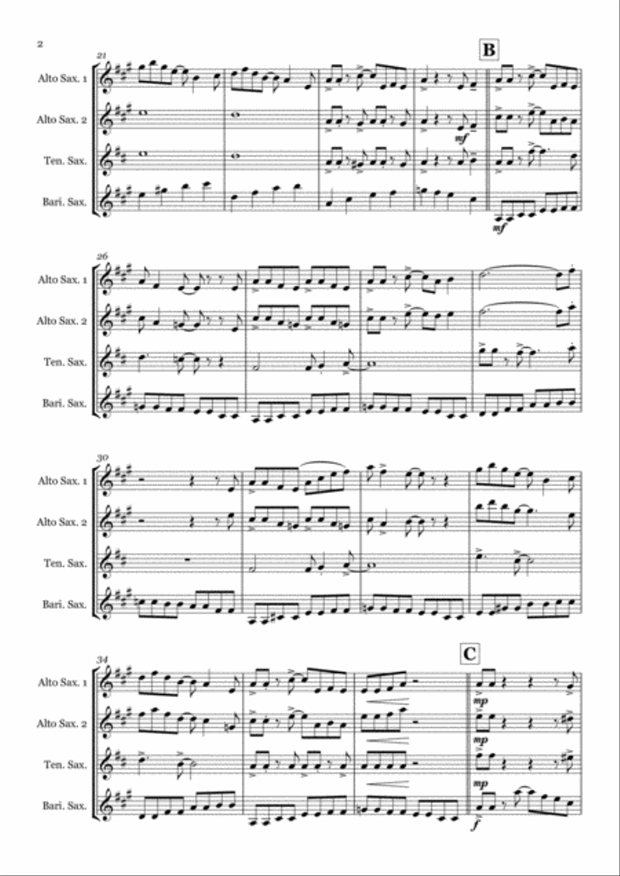Annie B's Boogie - Saxophone quartet (AATB) Saxophone Quartet scores gallery preview page 2