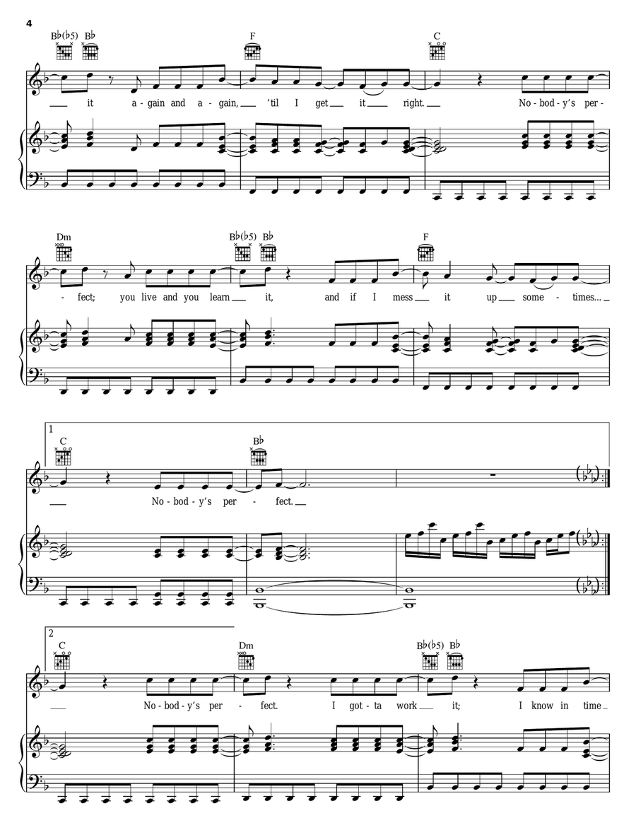 Nobody's Perfect Piano, Vocal, Guitar scores gallery preview page 4