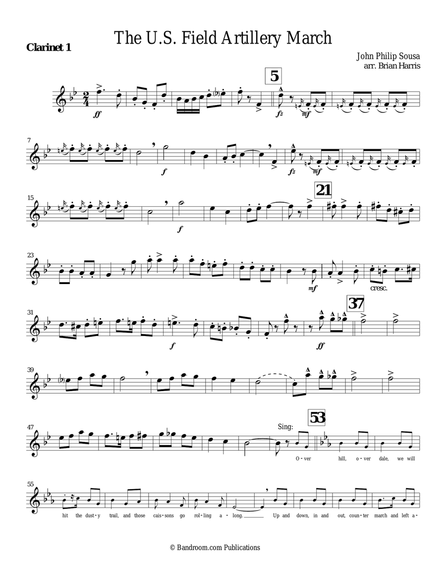 U.S. FIELD ARTILLERY MARCH (The US Army Song) - concert band - score, parts, & license to photocopy image number null