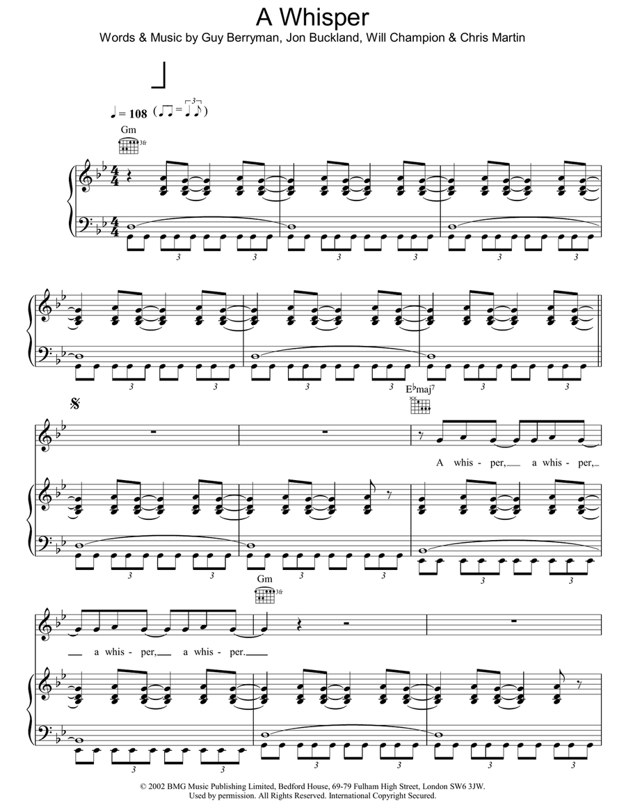 A Whisper A Whisper Piano, Vocal, Guitar scores gallery preview page 1