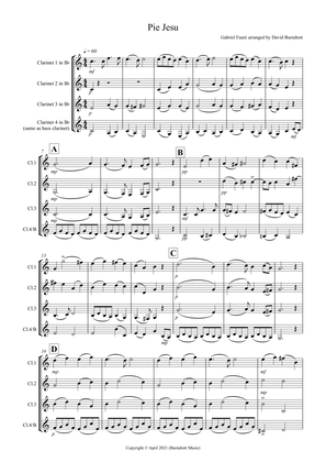 Pie Jesu (from Requiem) for Clarinet Quartet