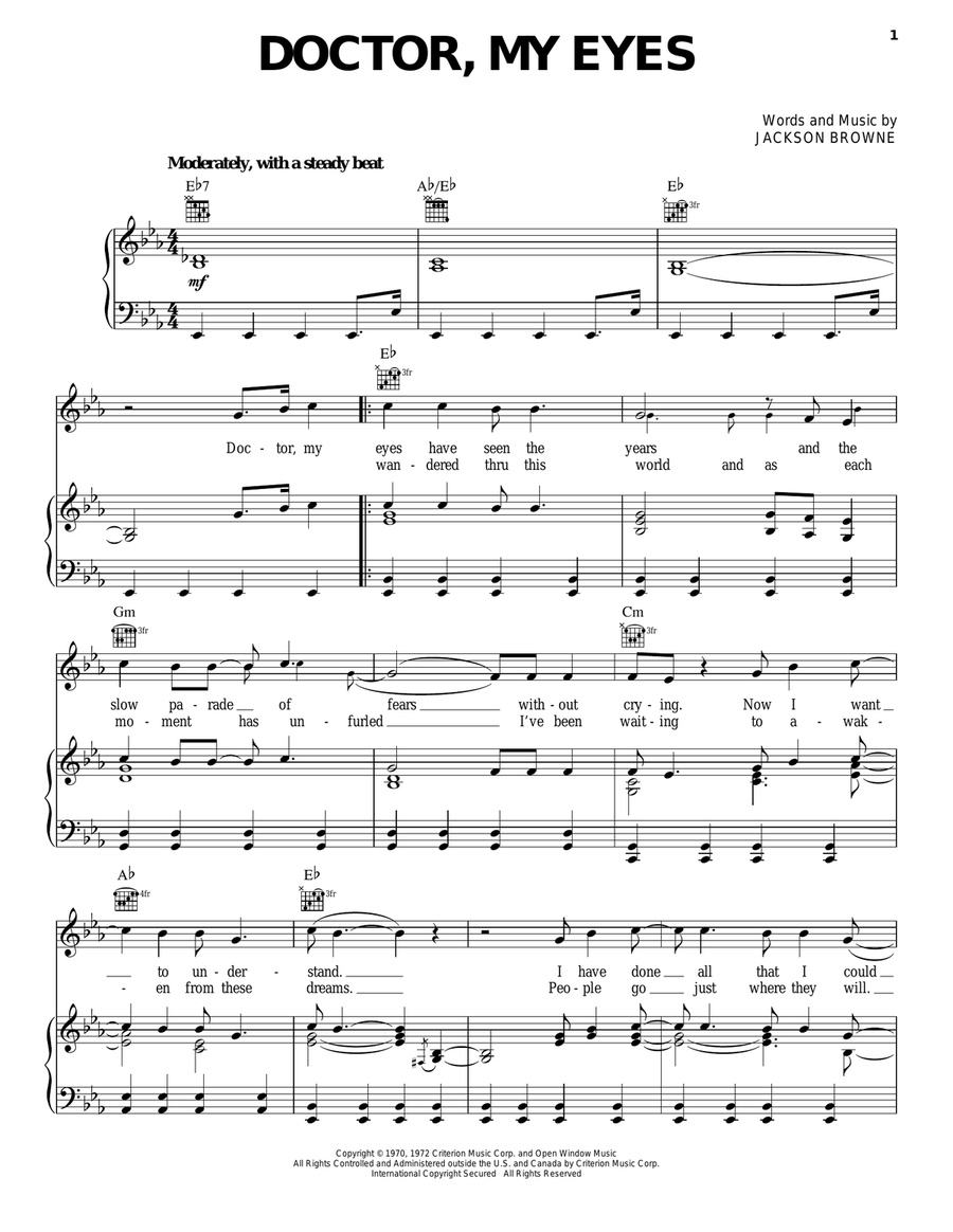 Doctor, My Eyes Piano, Vocal, Guitar scores gallery preview page 1