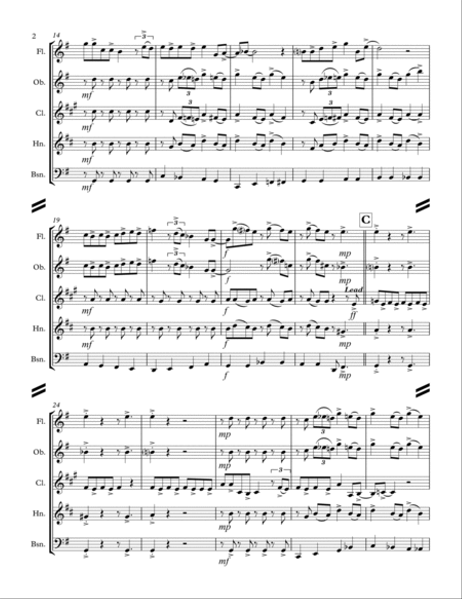 Boogie Woogie Santa Claus Woodwind Quintet scores gallery preview page 3