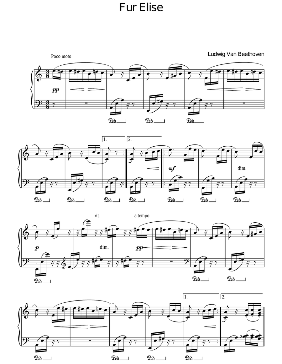 Fur Elise Fur Elise Piano Solo scores gallery preview page 1