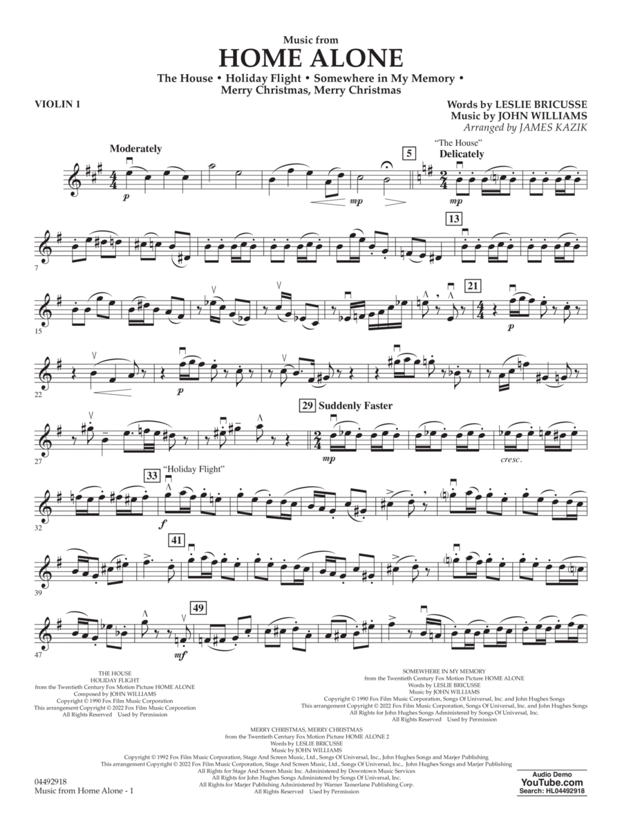Music from Home Alone - Violin 1 String Orchestra scores gallery preview page 1