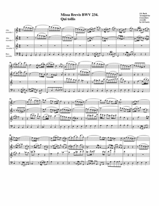 Qui tollis from Missa brevis BWV 234 (arrangement for 4 recorders)