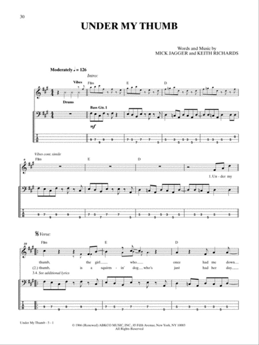 Under My Thumb Bass Guitar Tablature scores gallery preview page 1