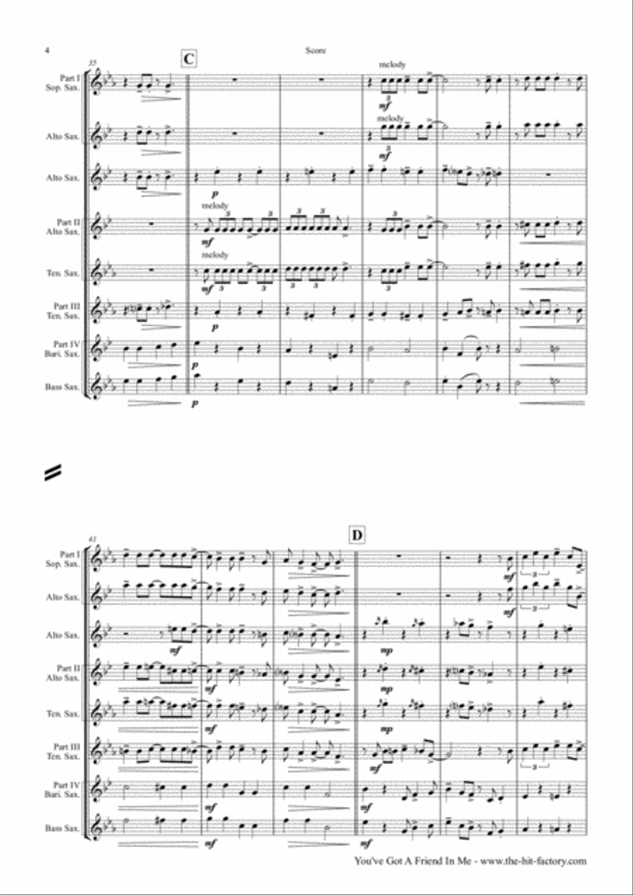You've Got A Friend In Me Saxophone Quartet scores gallery preview page 4