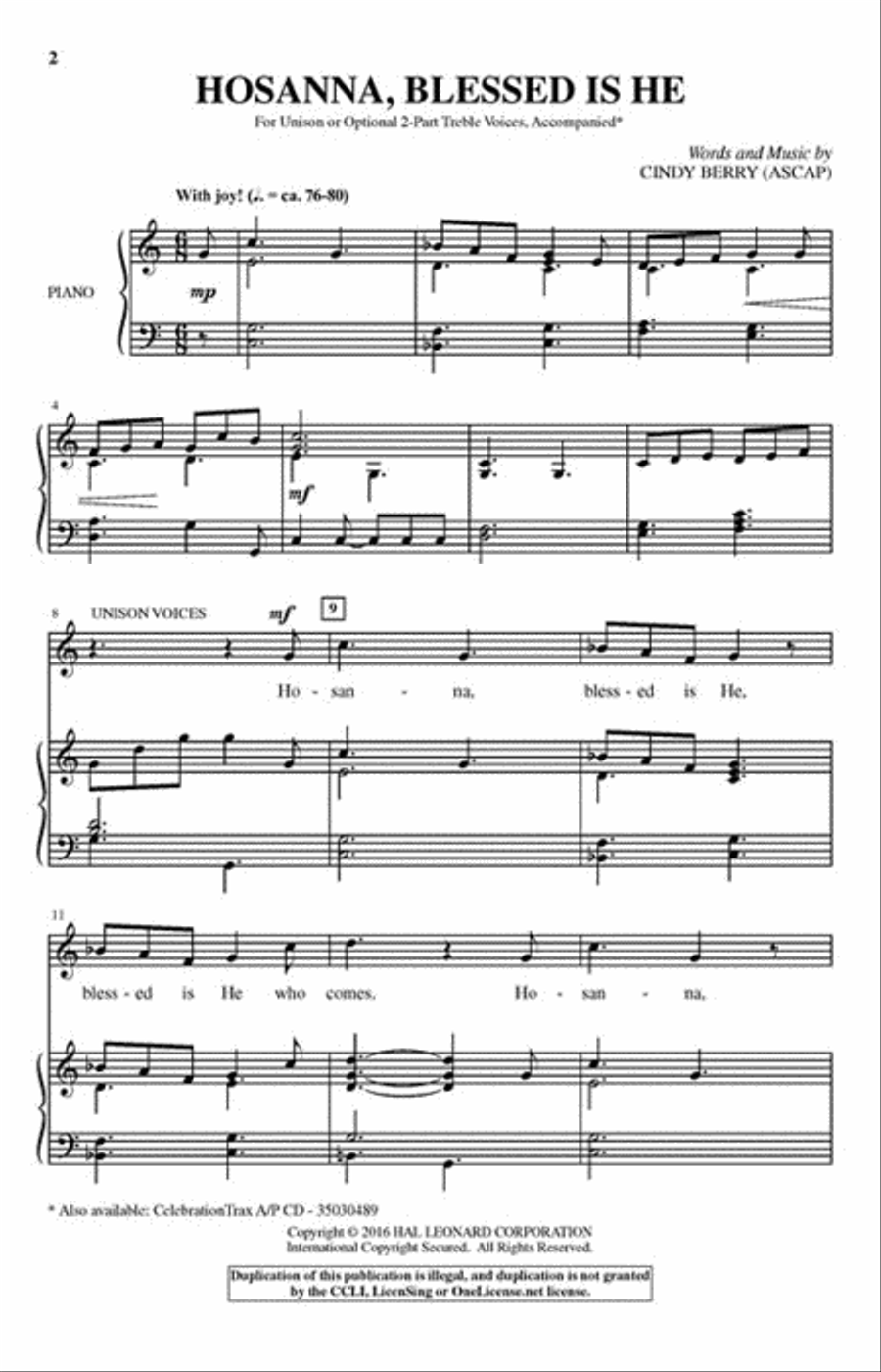 Hosanna, Blessed Is He Hosanna, Blessed Is He Unison Choir scores gallery preview page 2