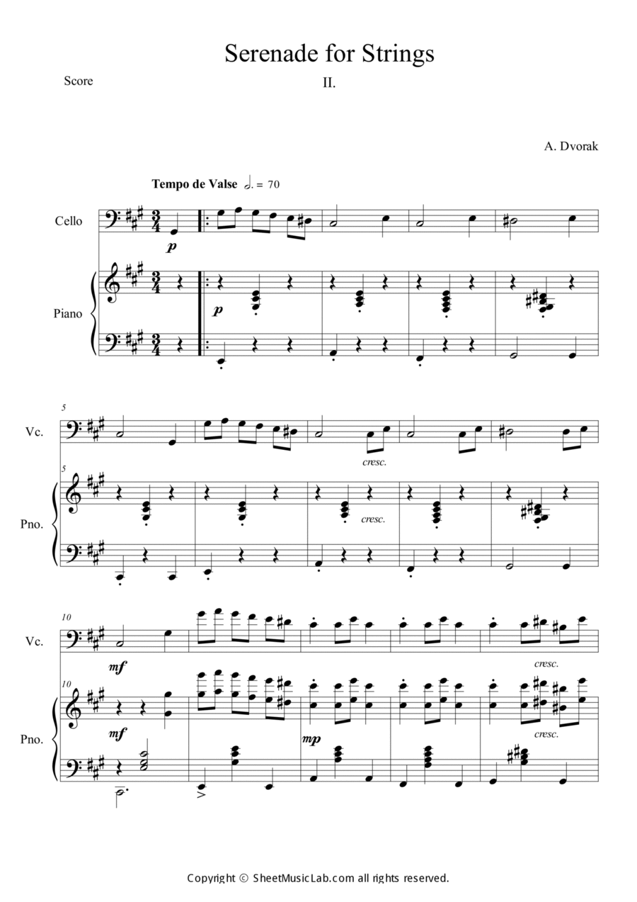 Serenade for Strings in E Major Op.22, II String Orchestra scores gallery preview page 1