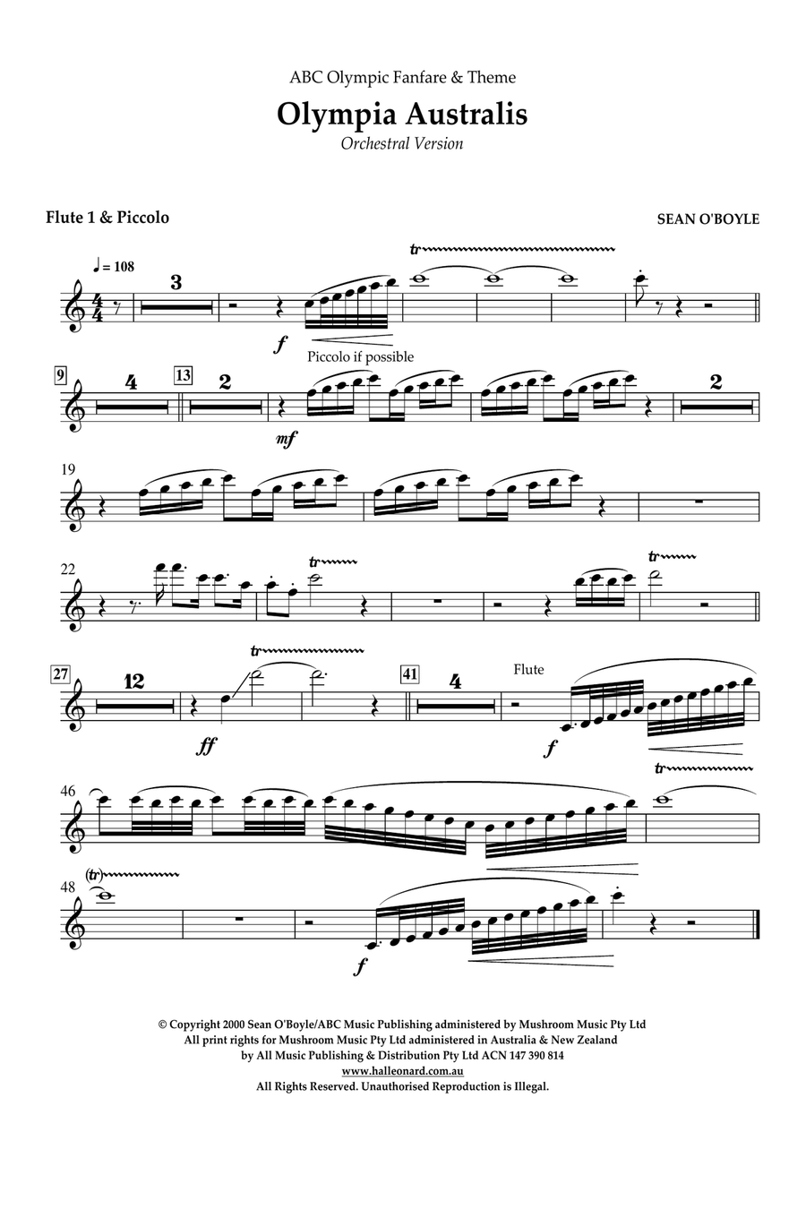 Olympia Australis (Orchestra) - Flute 1/Picollo Orchestra scores gallery preview page 1