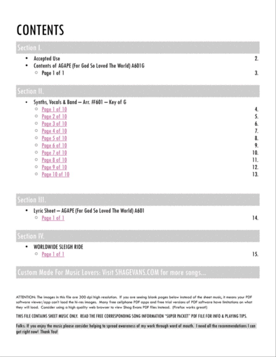 AGAPE (For God So Loved The World) A601G - Single Sheet Music Small Ensemble scores gallery preview page 3