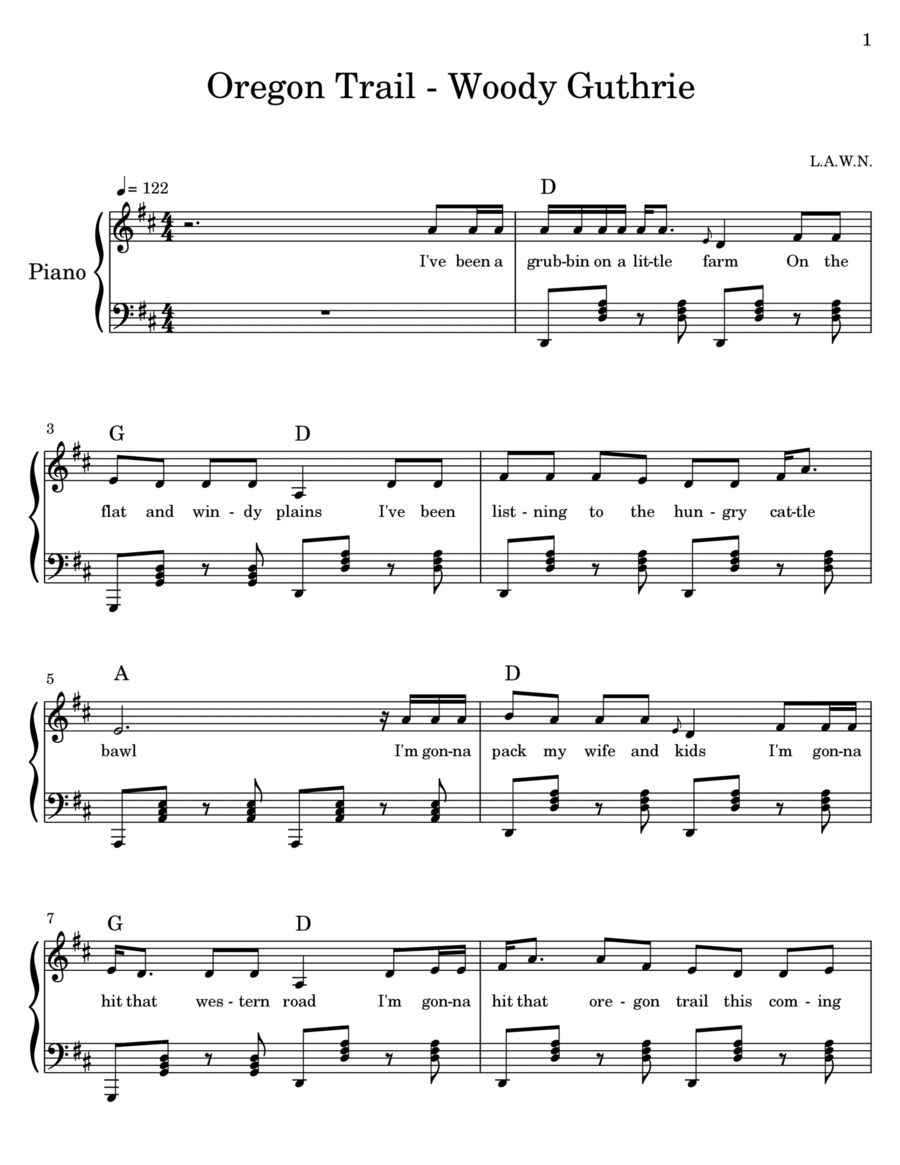 Oregon Trail Piano Solo scores gallery preview page 1