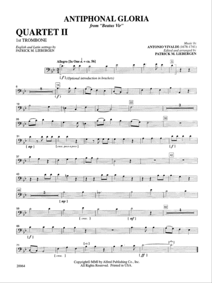 Antiphonal Gloria: 1st Trombone - Quartet 1 Trombone Quartet scores gallery preview page 1
