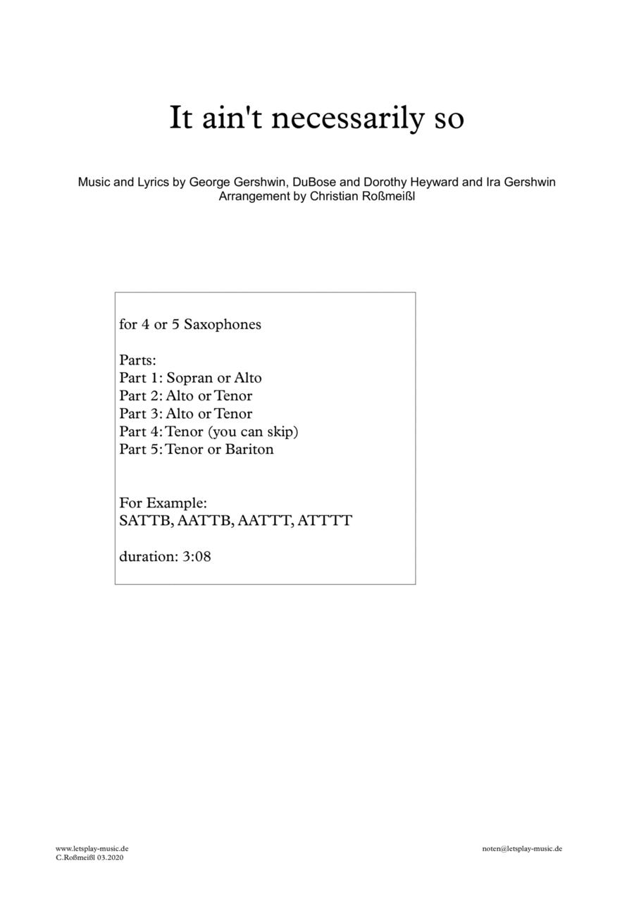 It Ain't Necessarily So from PORGY AND BESS Woodwind Quintet scores gallery preview page 1