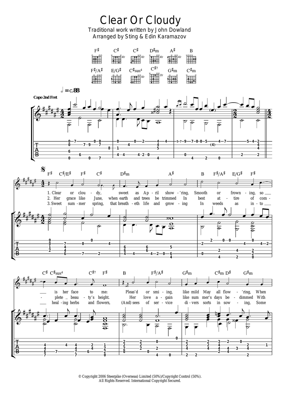 Clear Or Cloudy (as performed by Sting and Edin Karamazov) Acoustic Guitar scores gallery preview page 1