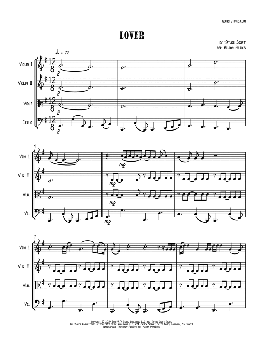 Lover String Quartet scores gallery preview page 1