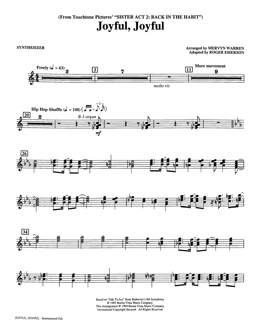 Joyful, Joyful (from Sister Act 2) (arr. Roger Emerson) - Synthesizer Choir scores gallery preview page 1