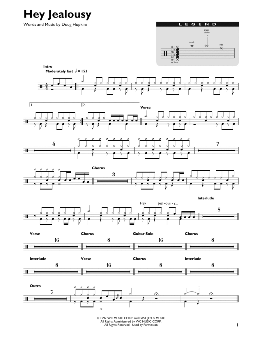 Hey Jealousy Drum Set scores gallery preview page 1