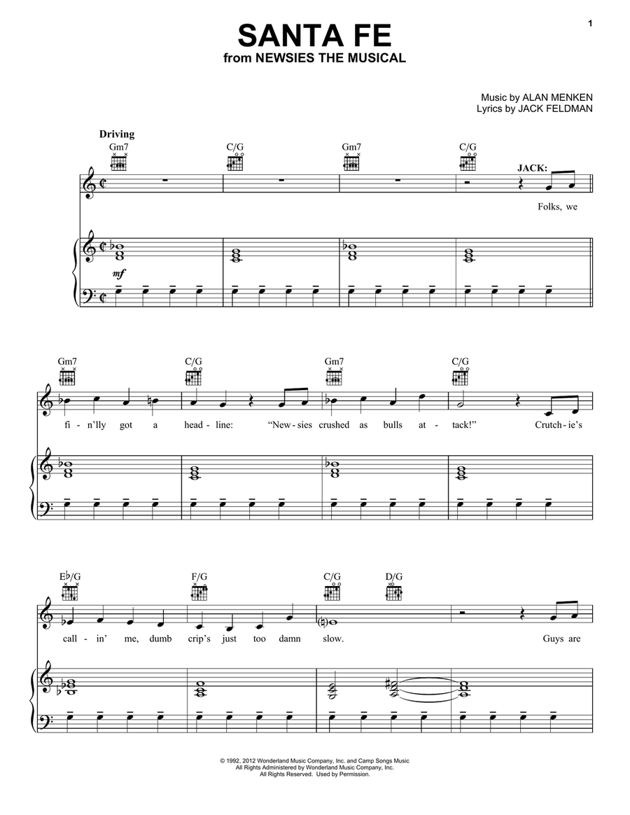 Santa Fe (from Newsies: The Musical) Piano, Vocal, Guitar scores gallery preview page 1