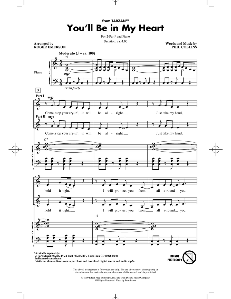 You'll Be In My Heart (from Tarzan) (arr. Roger Emerson) 2-Part scores gallery preview page 1