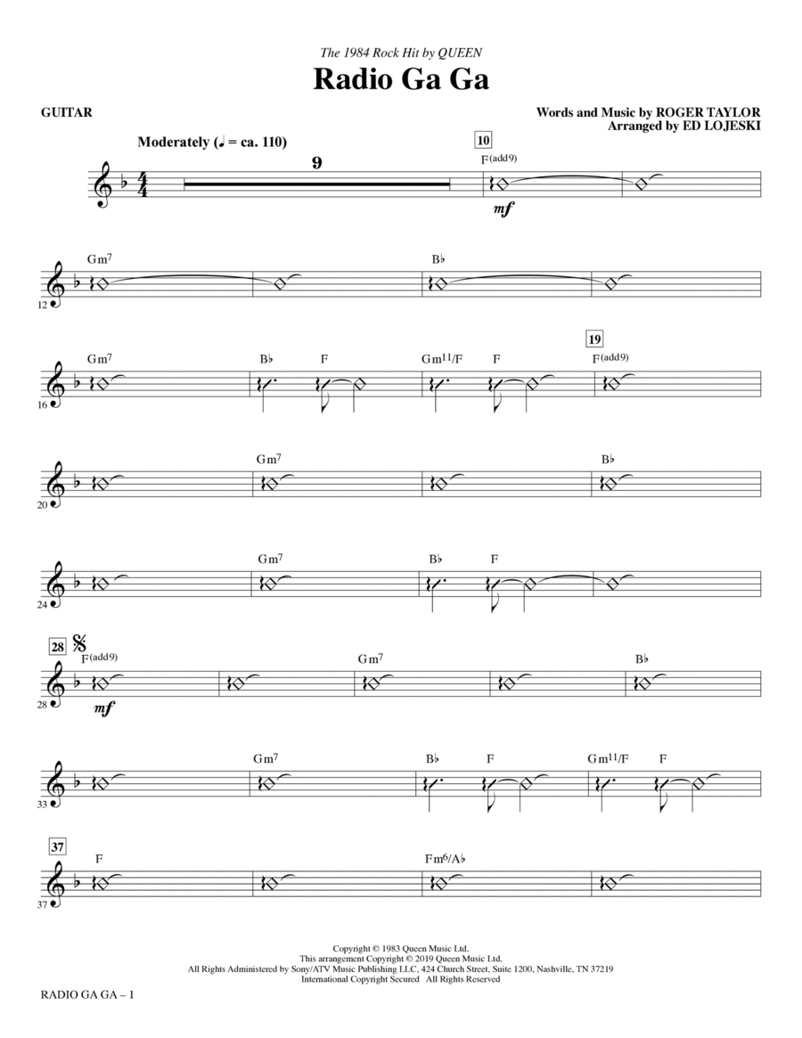 Radio Ga Ga (arr. Ed Lojeski) - Guitar Choir scores gallery preview page 1